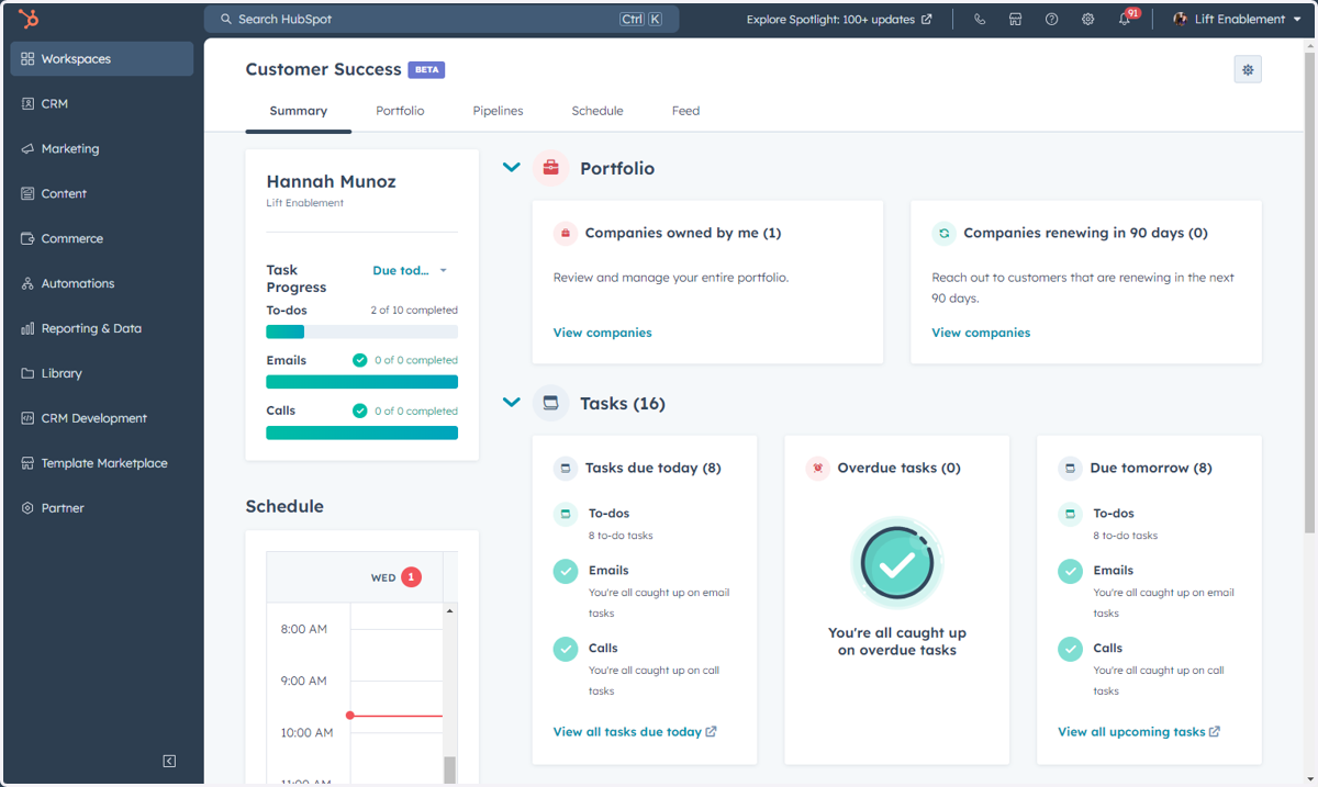 This is where you can access the Customer Success workspace