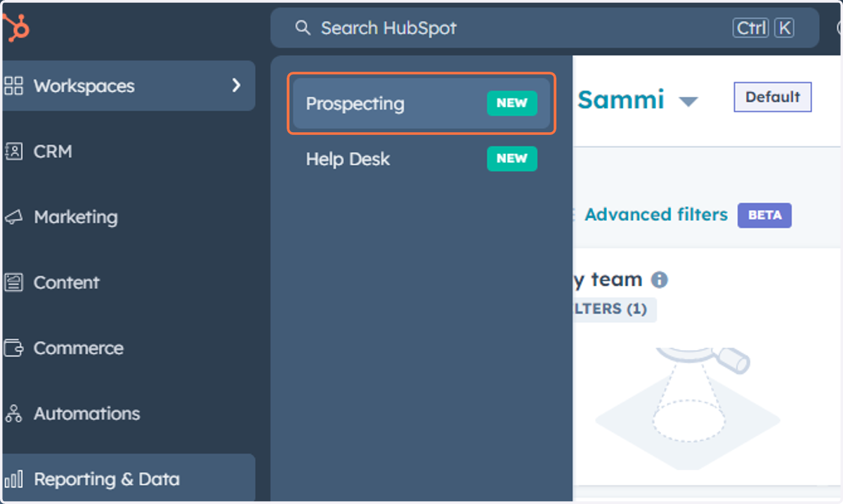 Click on Prospecting…