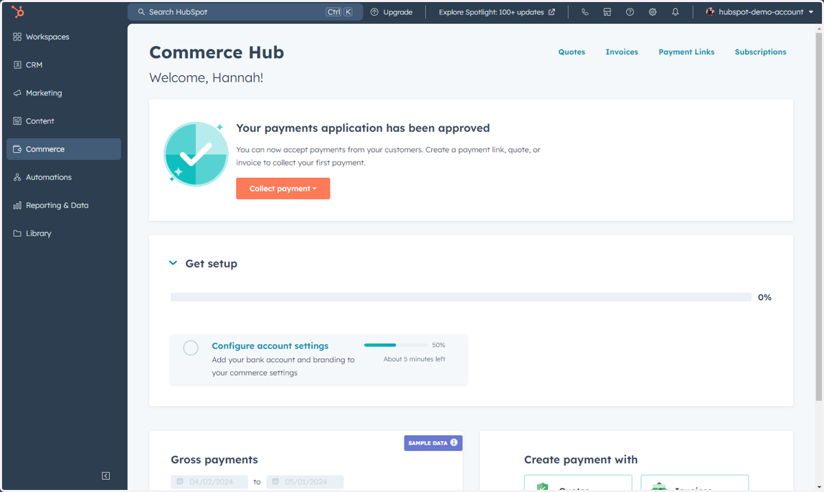 This will also take you into the Commerce Hub