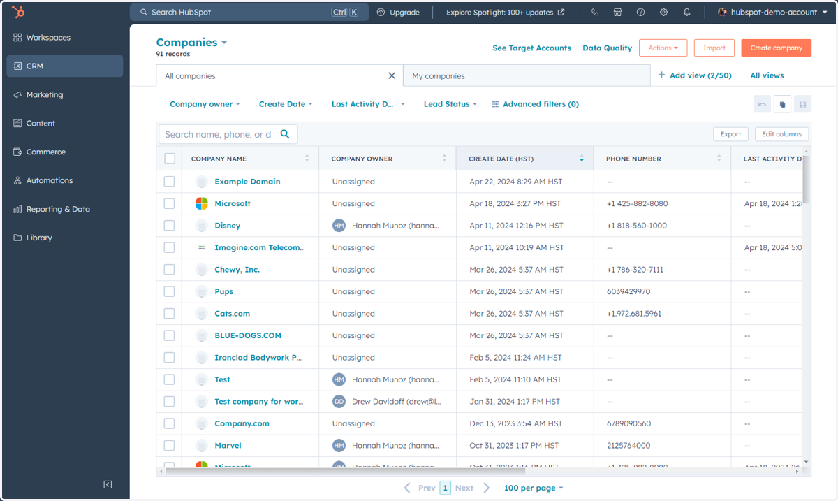 This is where you can access all of the Companies in the database