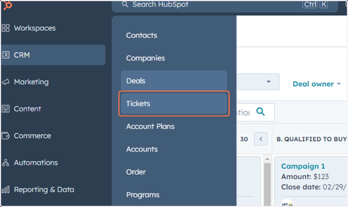 Click on Tickets