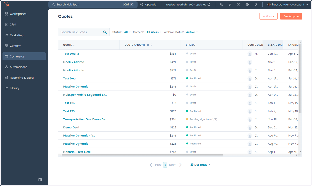 This is where you can access, manage and create Quotes