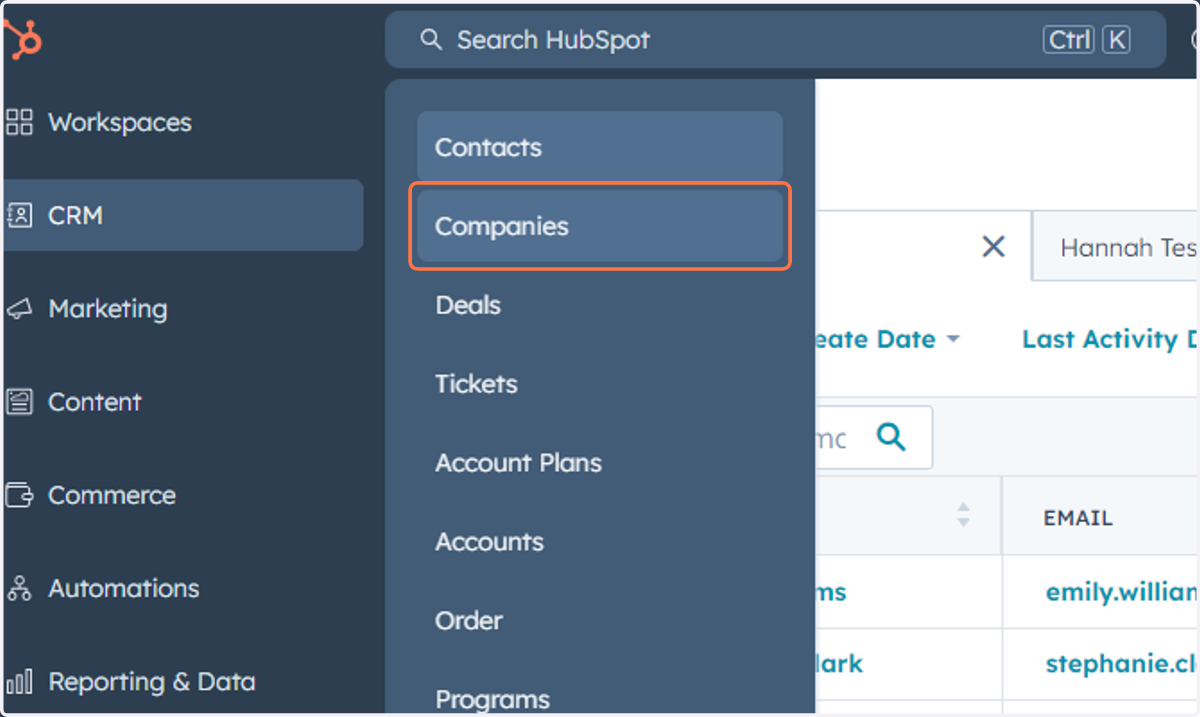 Click on Companies
