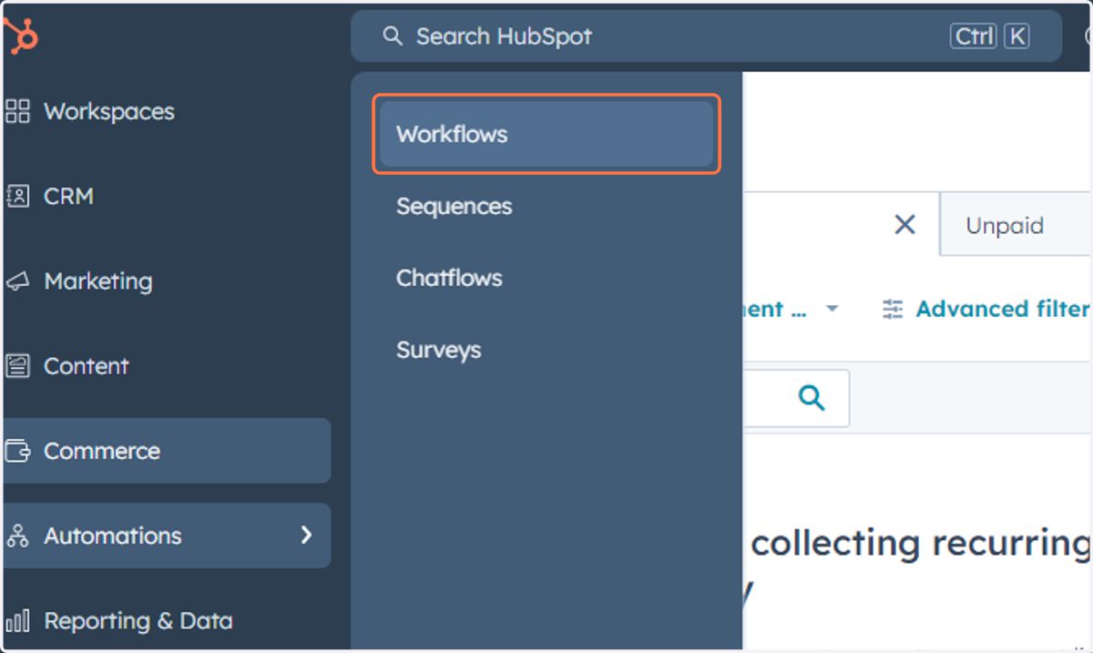 Click on Workflows