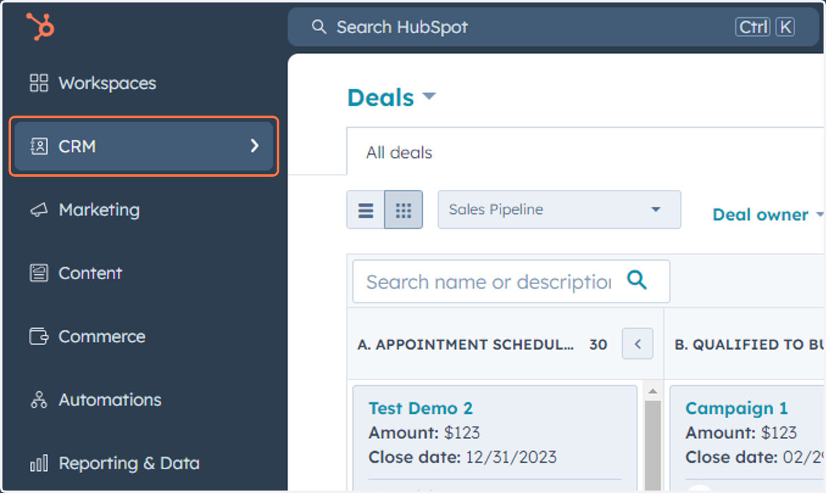 Click on CRM