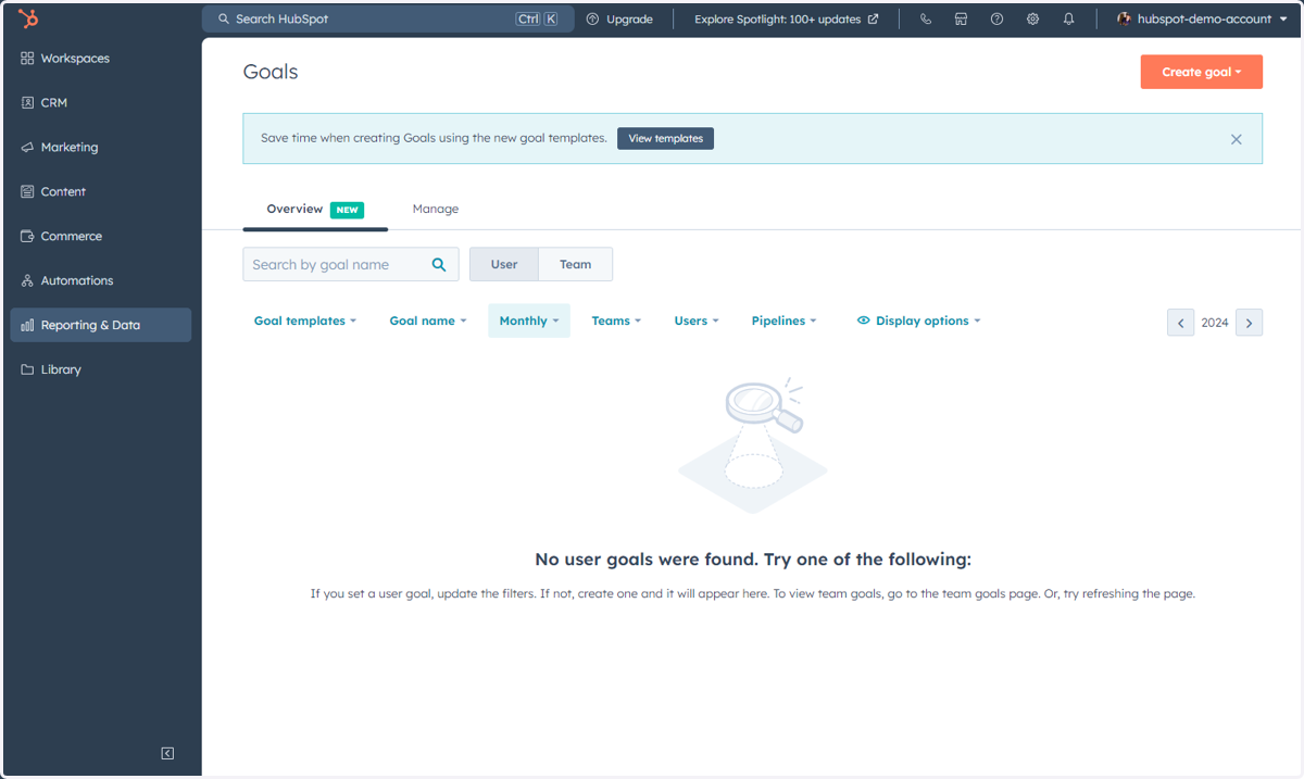 This is where you can access, manage and create Goals