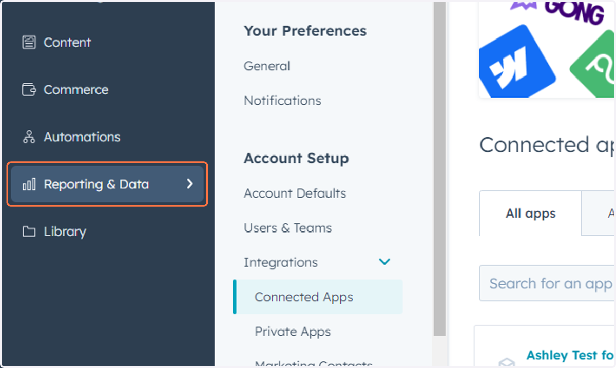 Click on Reporting & Data