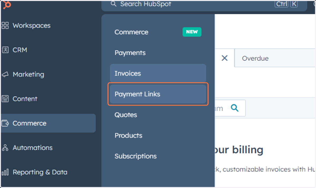Click on Payment Links