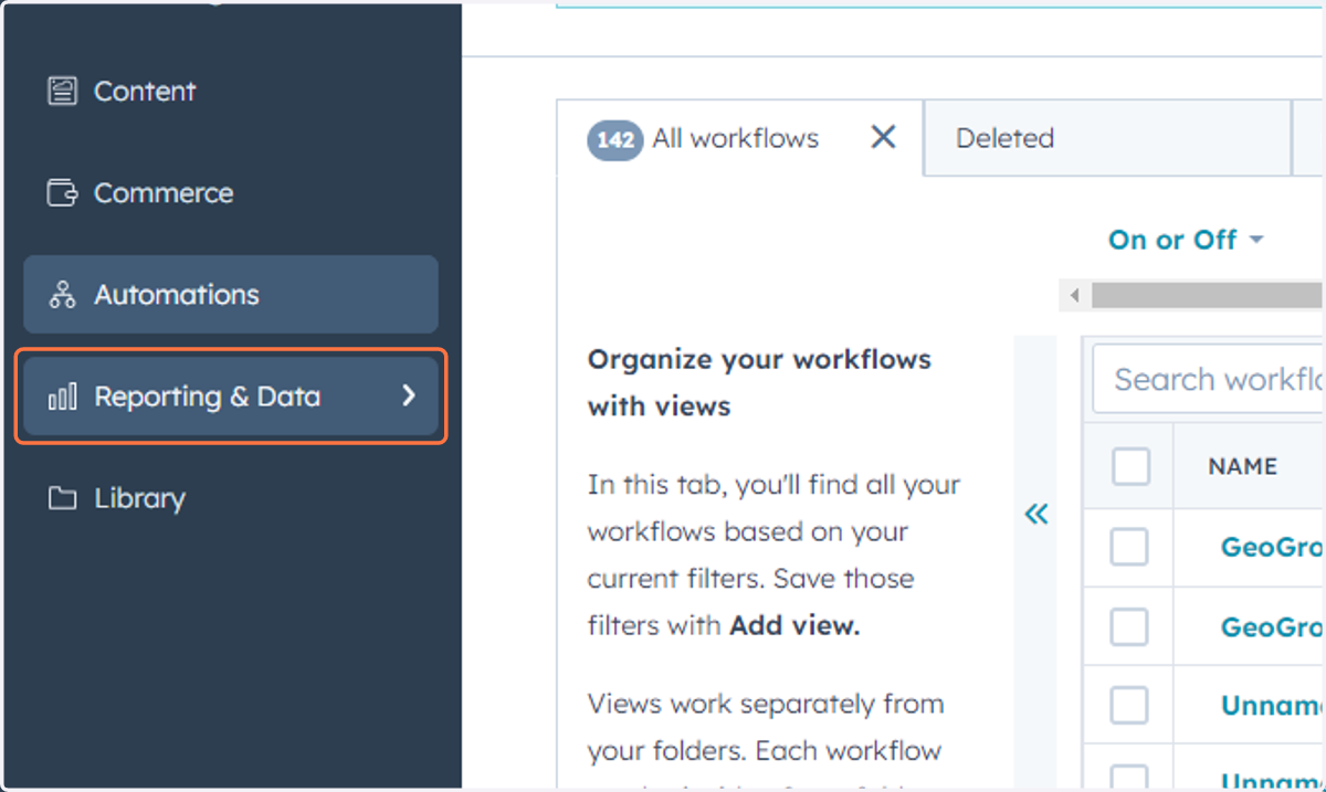 Click on Reporting & Data