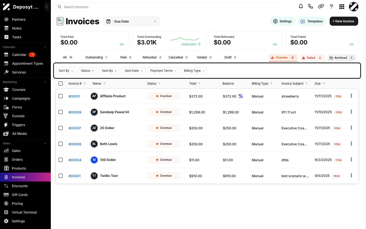 Step 4: Your view will now display all Overdue Invoices.