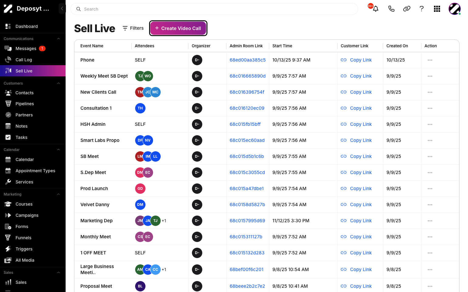 Step 2: Click on the '+ Create Video Call' button