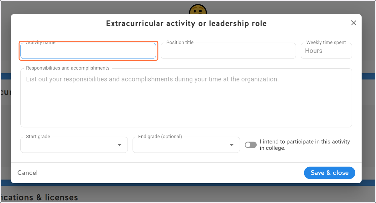 Add the type of activity