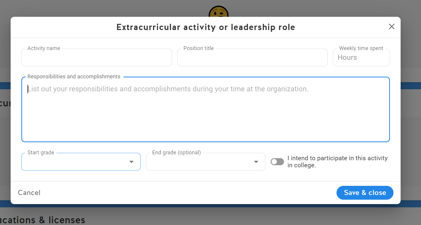 Enter when you started this activity
