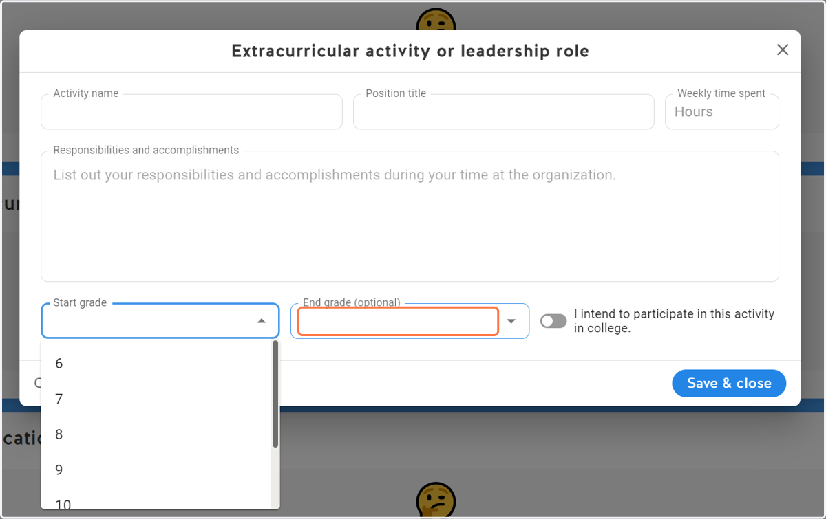Add end grade (optional)