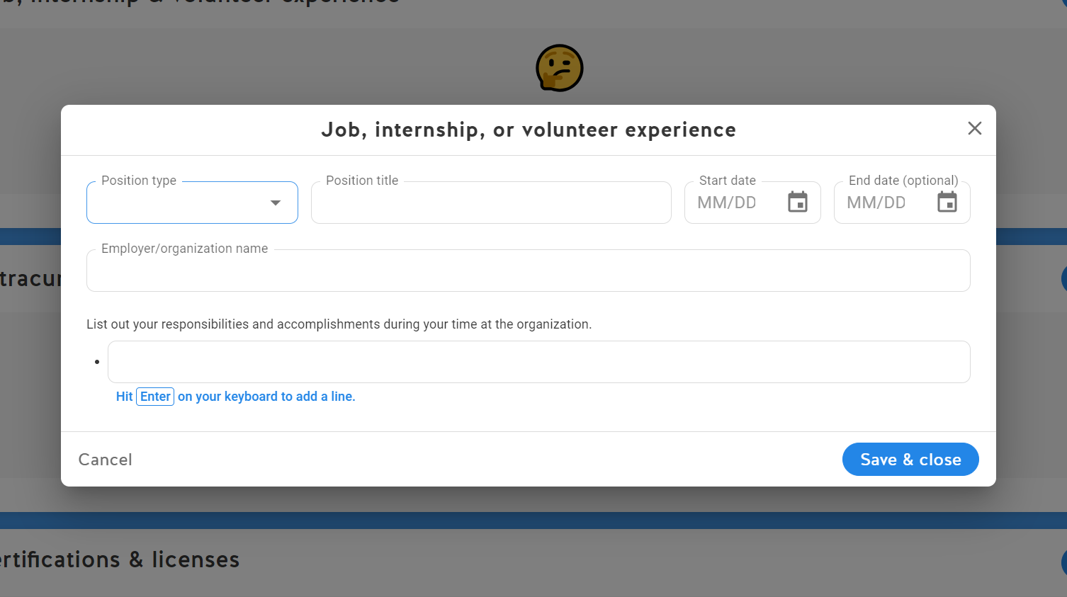 Select the Position type