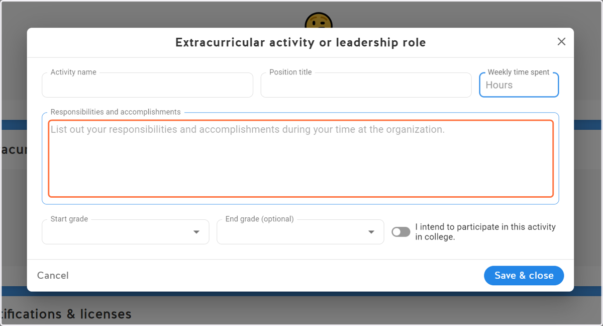 List your responsibilities and accomplishments during your time with this activity.
