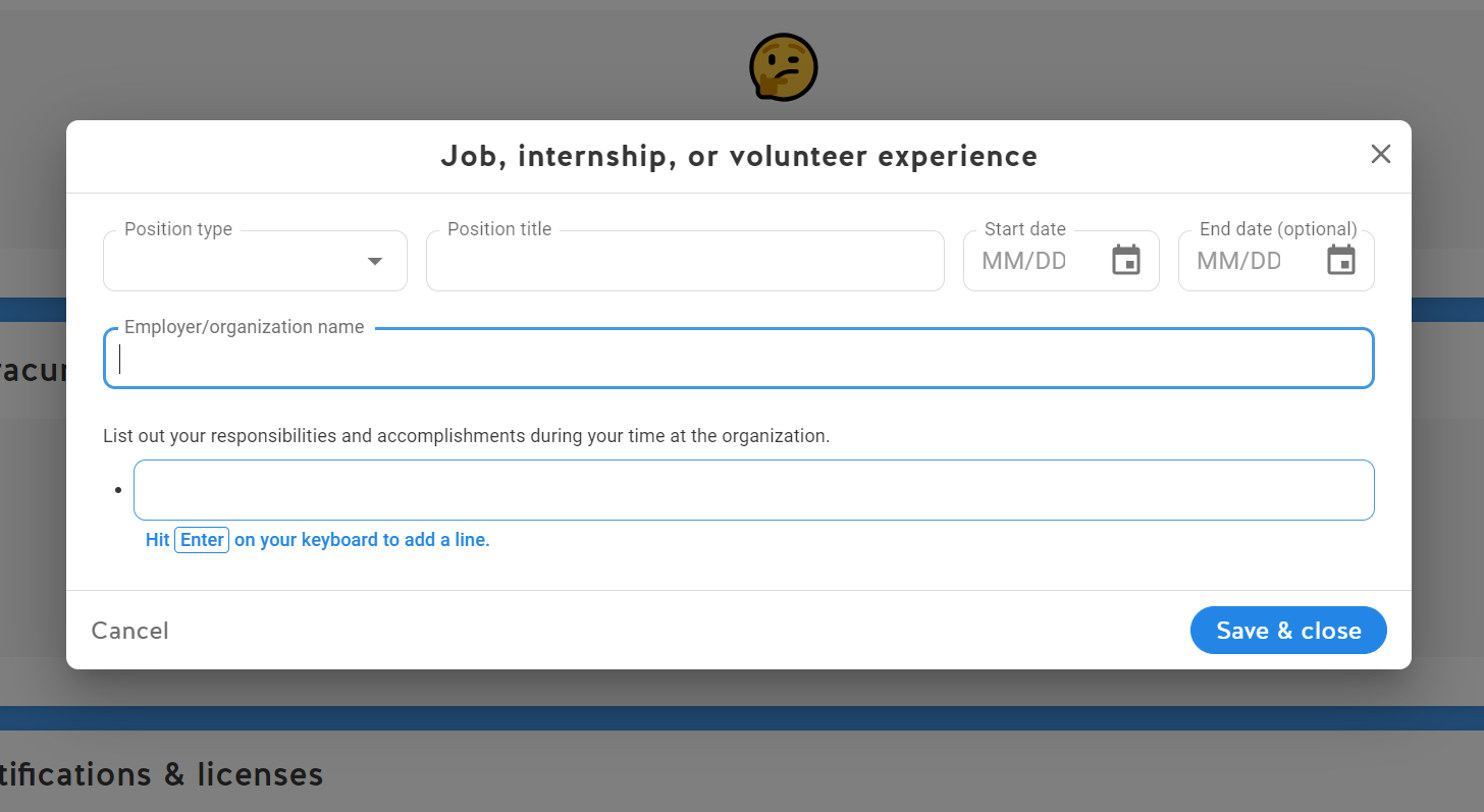 Add your responsibilities