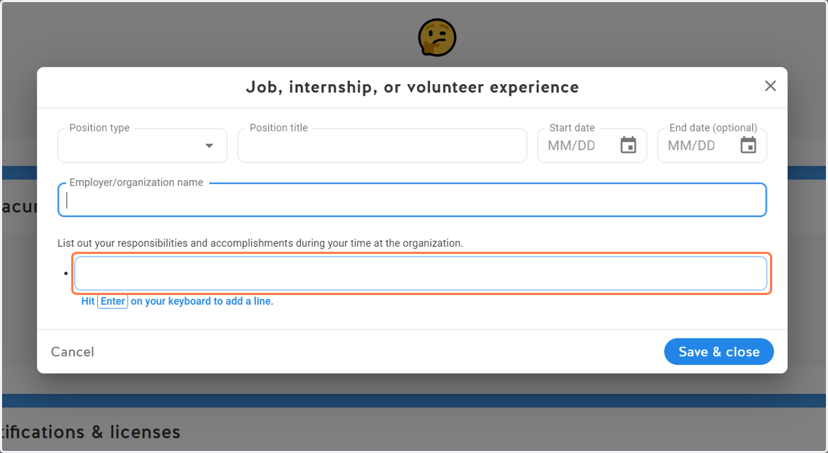 Add your responsibilities