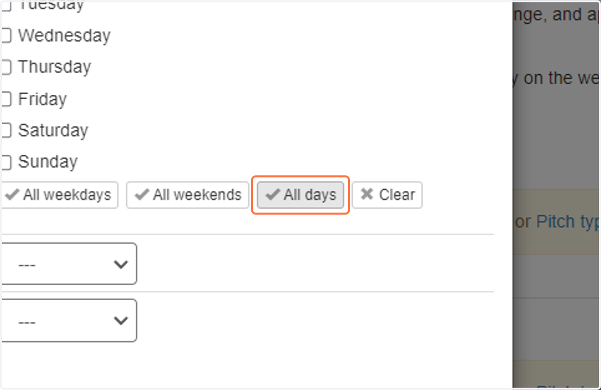 Select the arrival days this tariff applies to