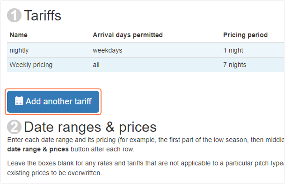 Once you have all the different tariffs set up, you can add the pricing
