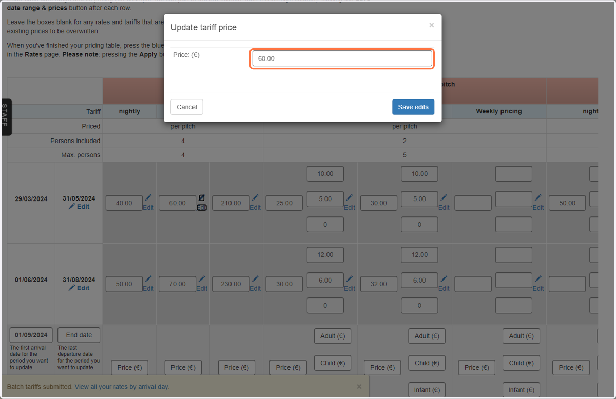 Update the pricing, then click 'Save edits'