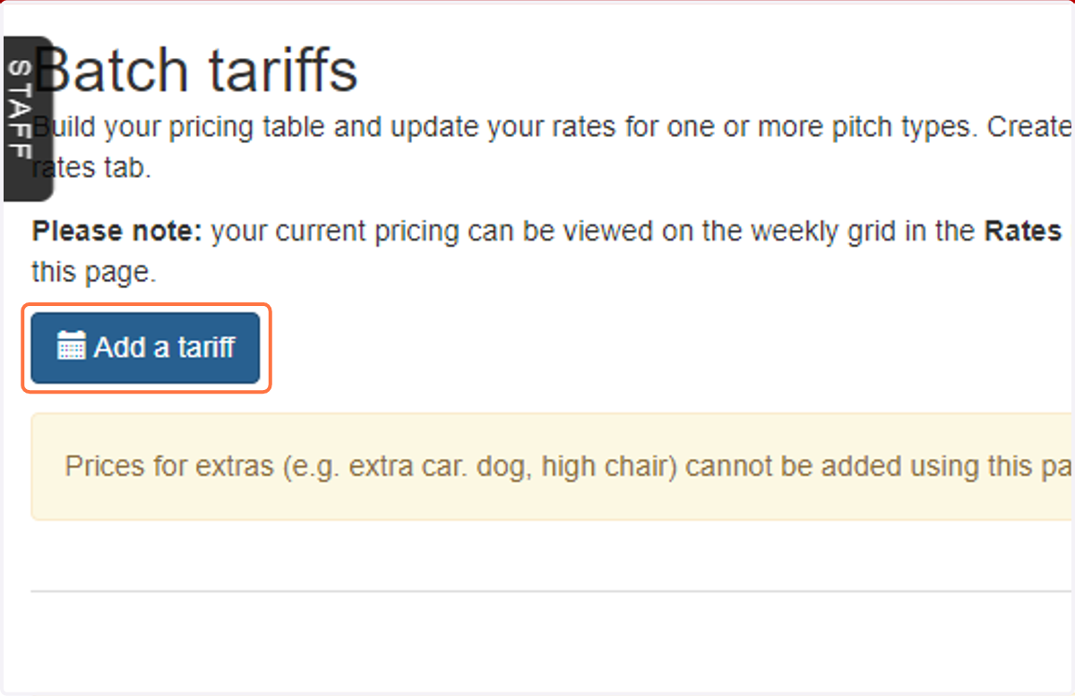 Click on 'Add a tariff'