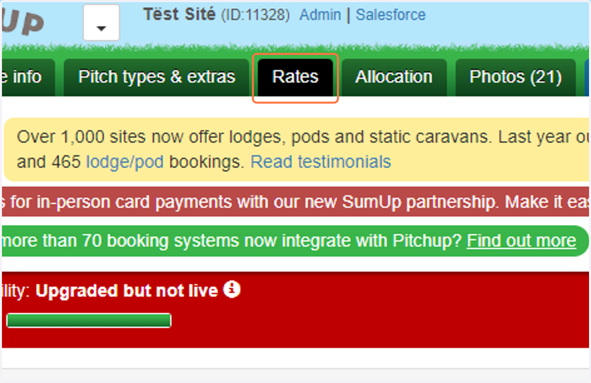 Click on the Rates tab