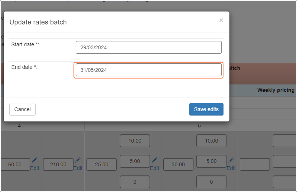 Update the dates, then click 'Save edits'