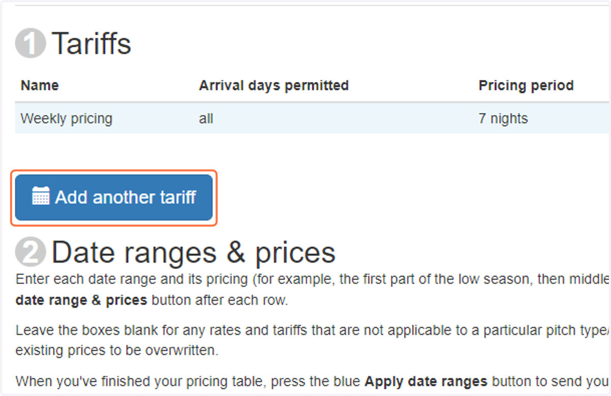 Repeat steps 4 to 7 if you need to set up more tariffs