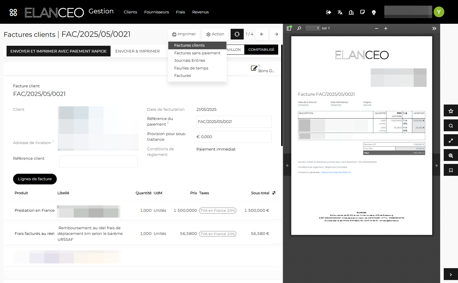 Choisir "Factures clients"