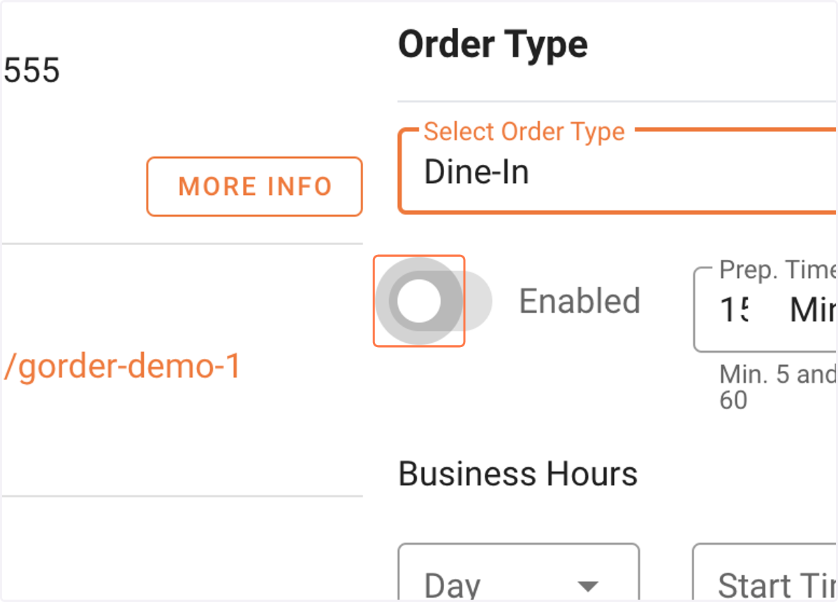 To enable the order type, you can click the toggle. Enable it after you're ready.