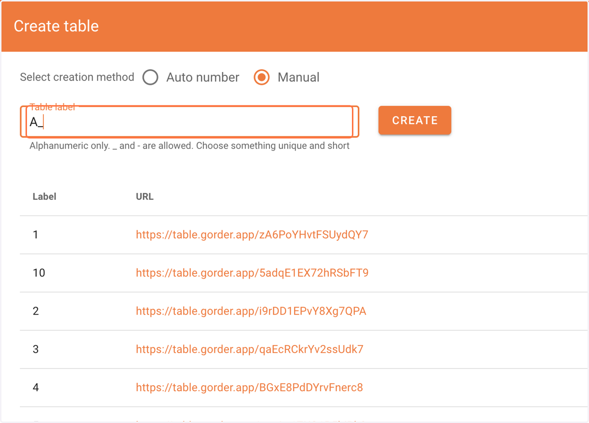 Enter your table number name and click create