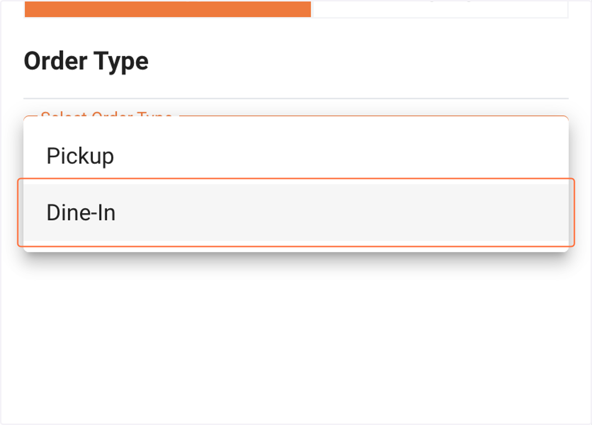 Click on Dine-In
