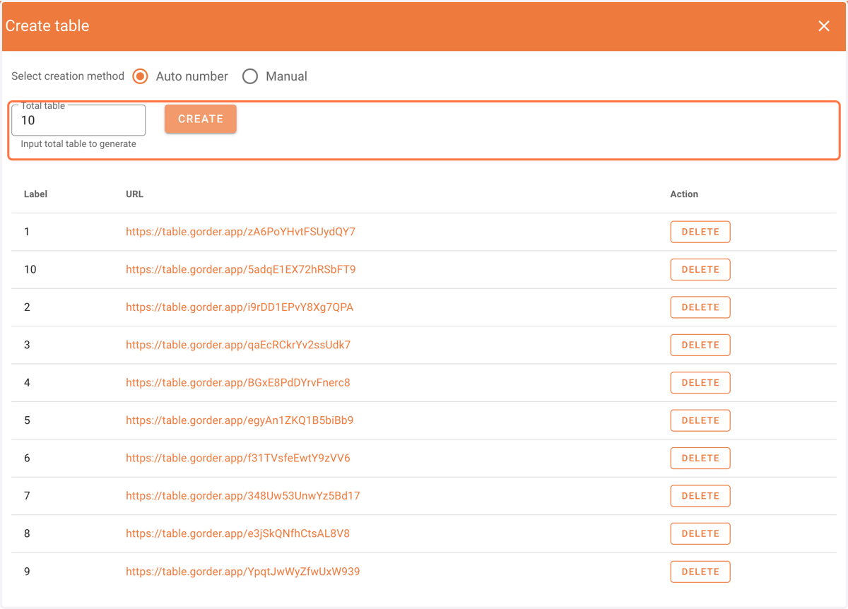 After filling the total number of table you want to generate, click create.
