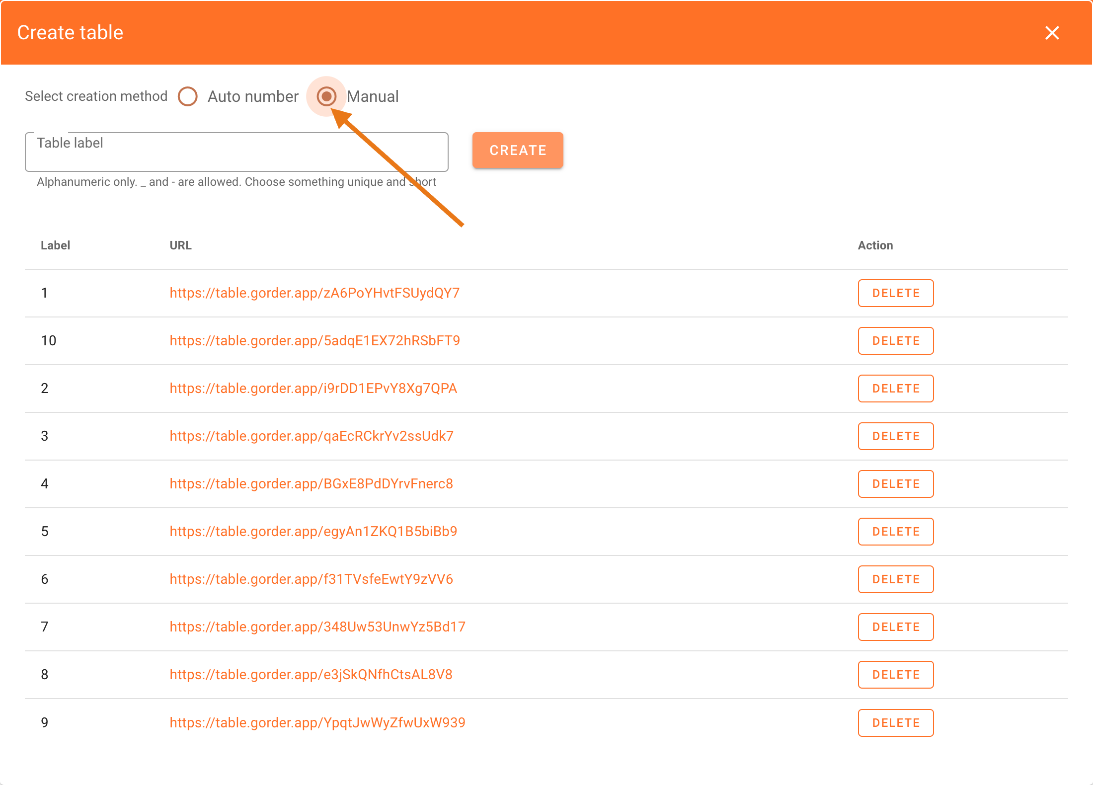 Another option for creating a table is using manual input. You need to input the table name manually.