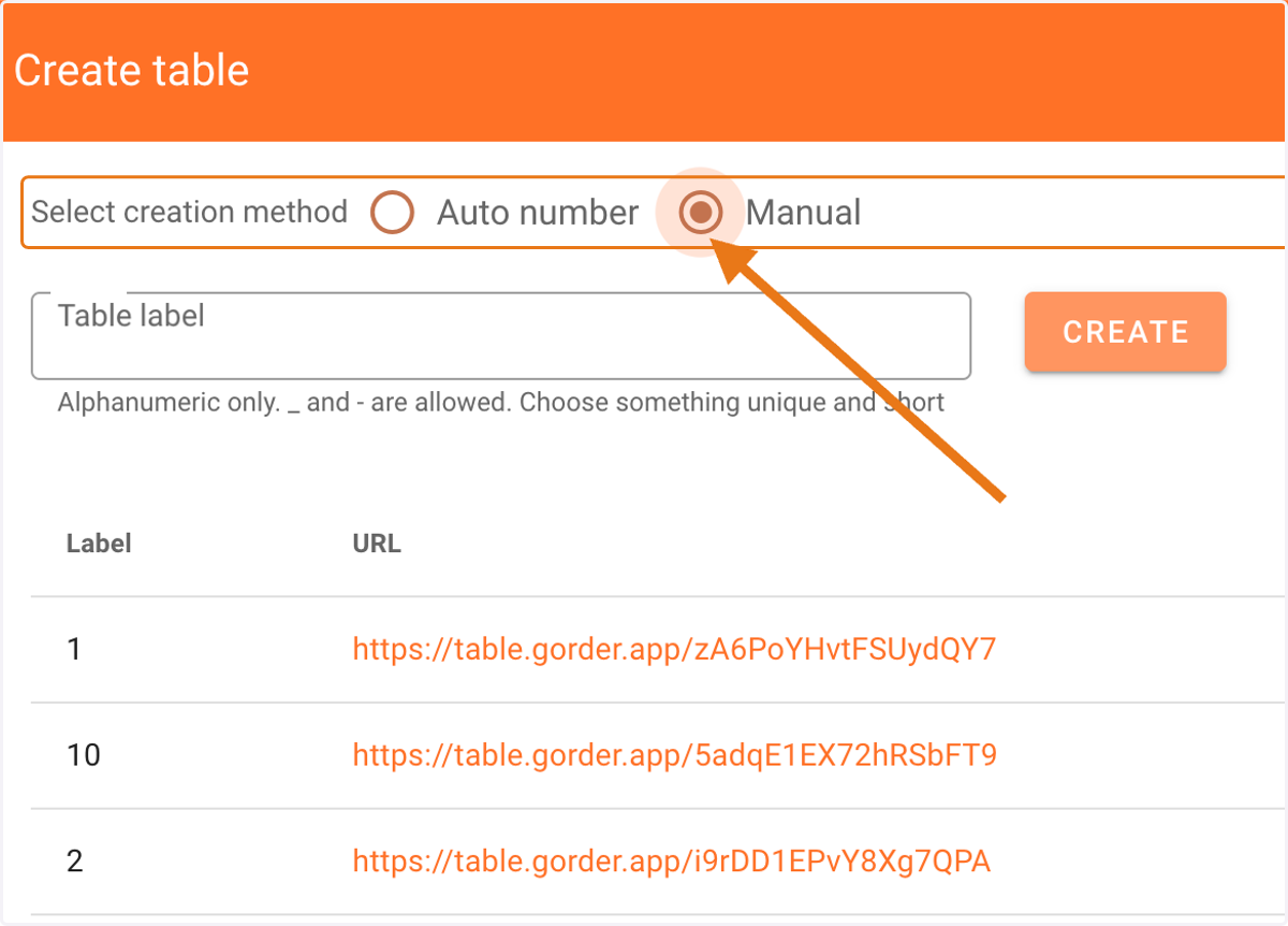 Another option for creating a table is using manual input. You need to input the table name manually.