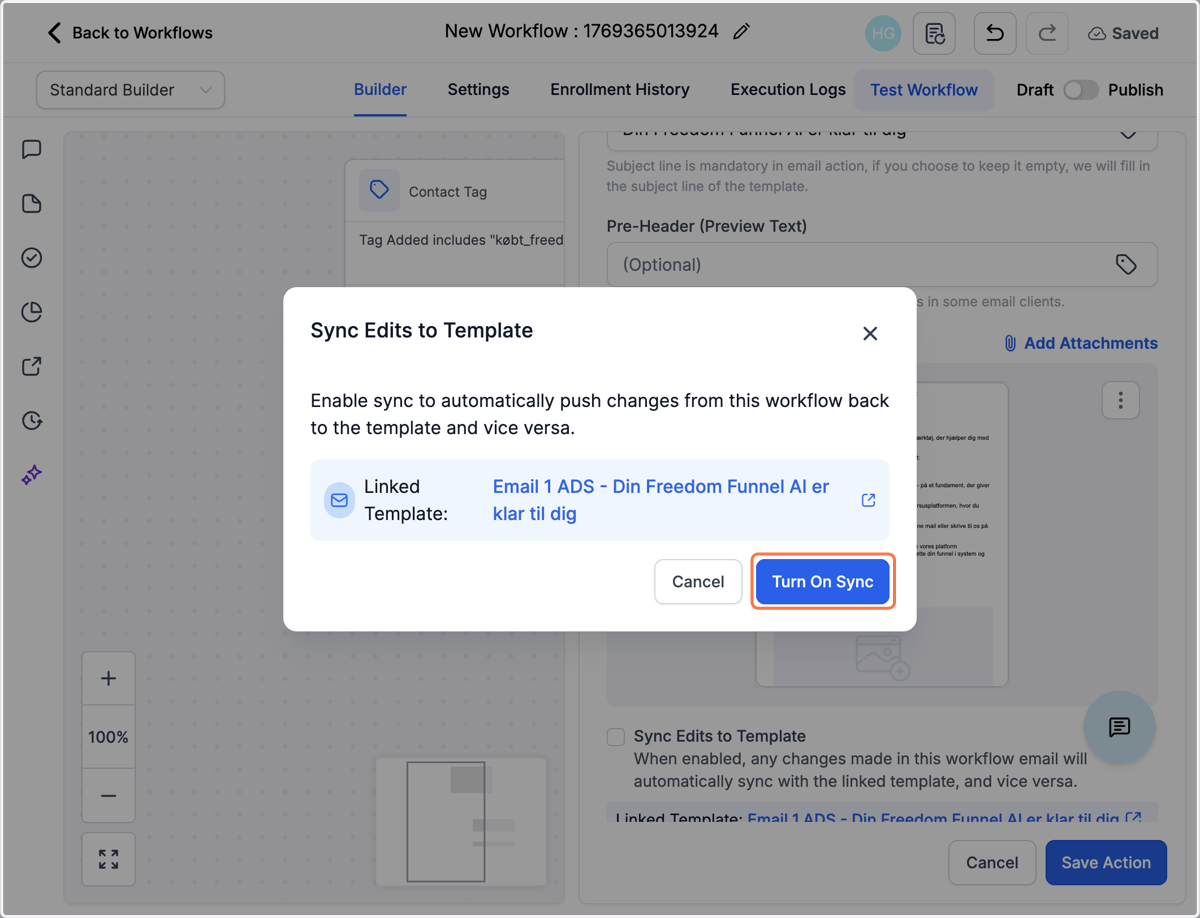Klik på "Turn On Sync"