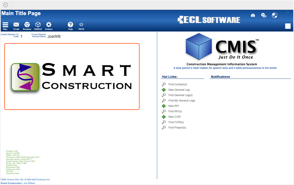 You are now logged into CMIS