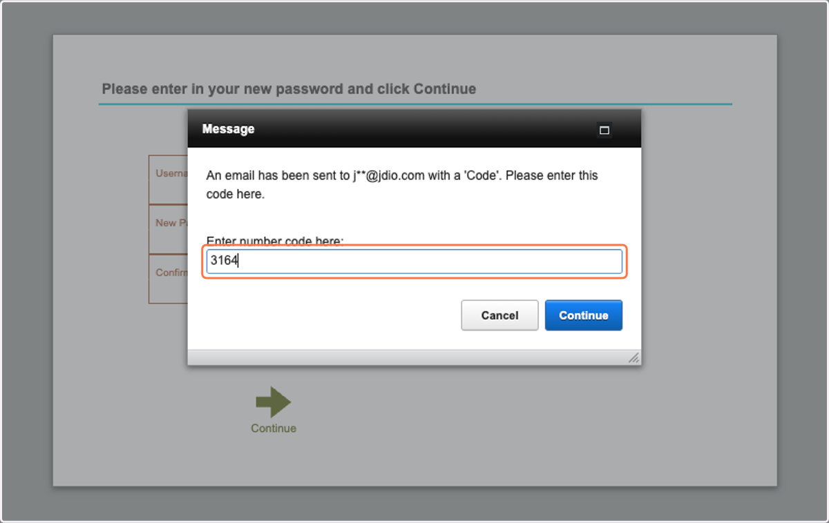 You will then receive a Code sent to your email address.