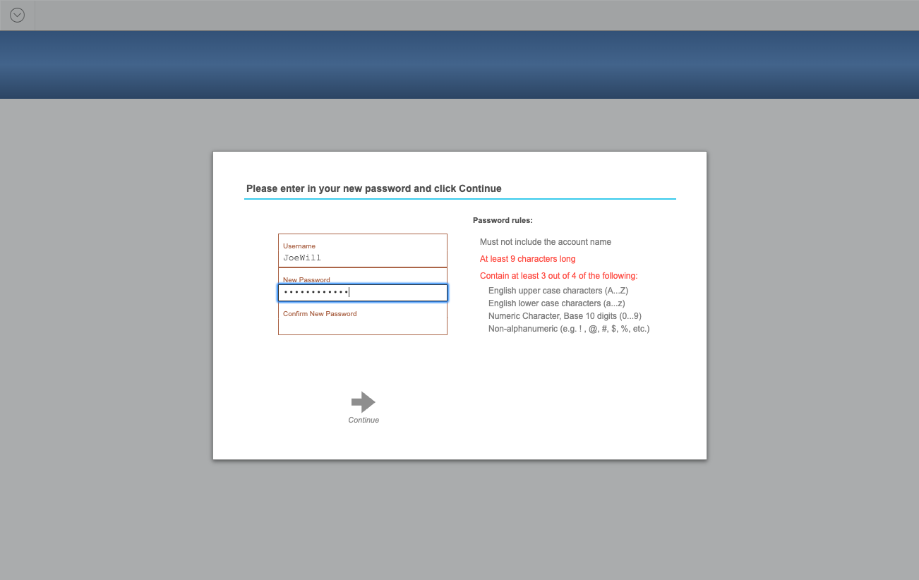 Type in your new password