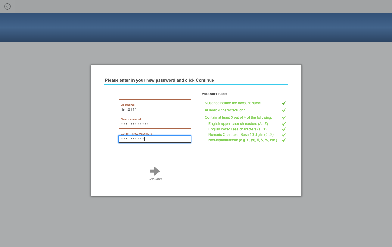 Confirm the new password by typing it again