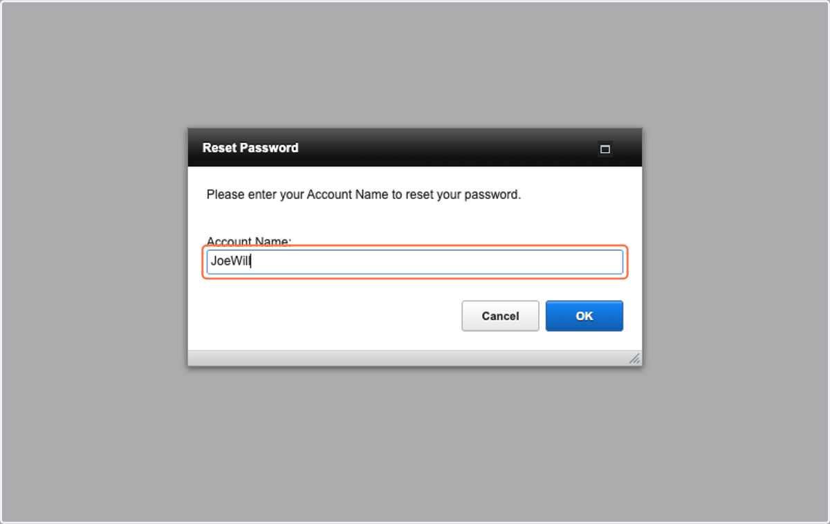Type in your Account Name to reset your password