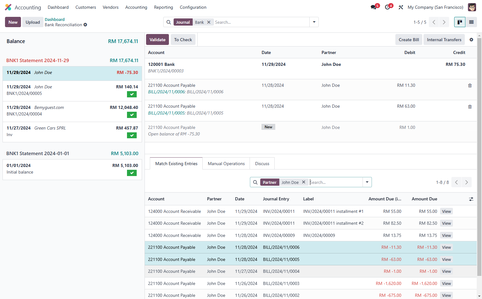 Amend if needed. Select the corresponding invoices involved