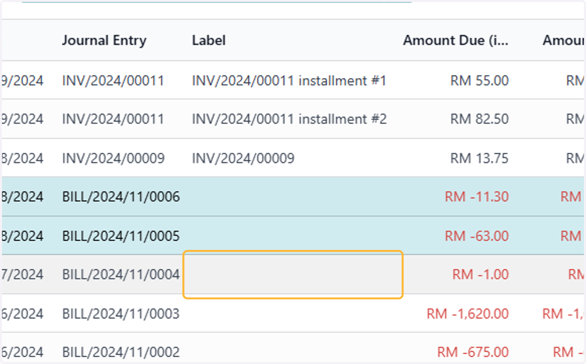 Amend if needed. Select the corresponding invoices involved