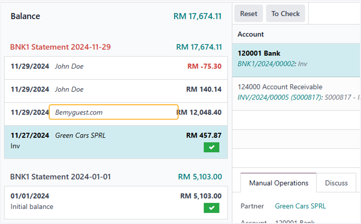 Select a transaction.