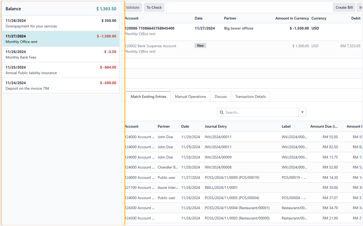 Updated transactions will appear ready for reconciliation.