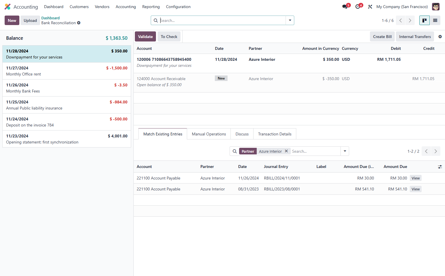 Once logged-in/synced, bank transactions will automatically be updated ready for reconcilation.
