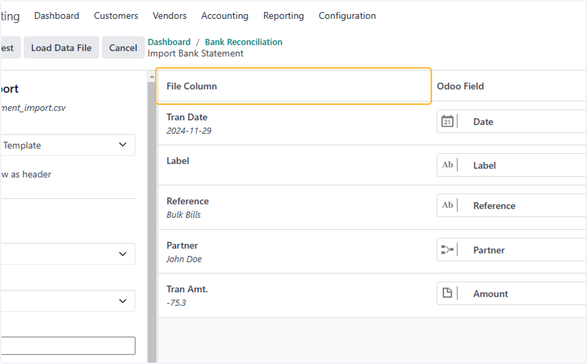 Check the File column has an appropriate Odoo Field
