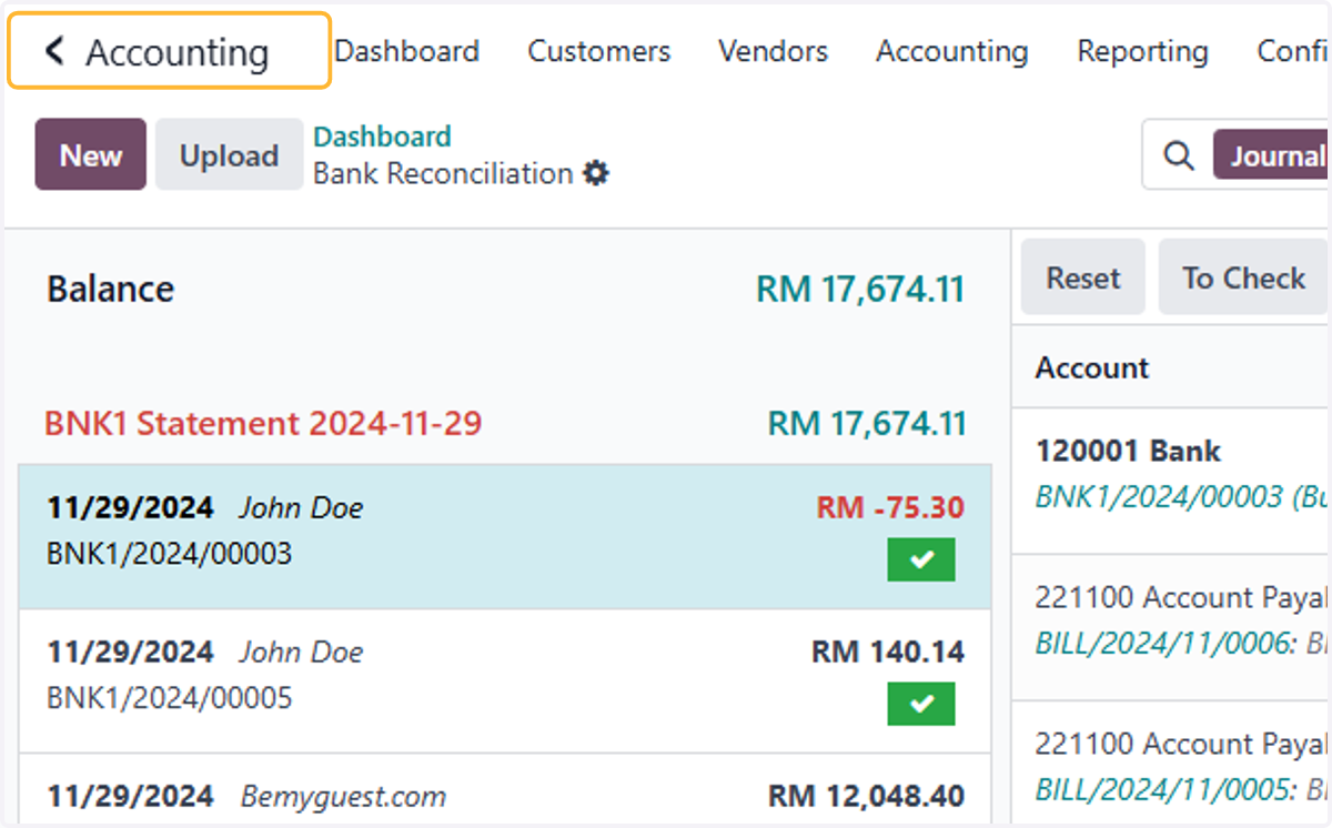 Click on Accounting