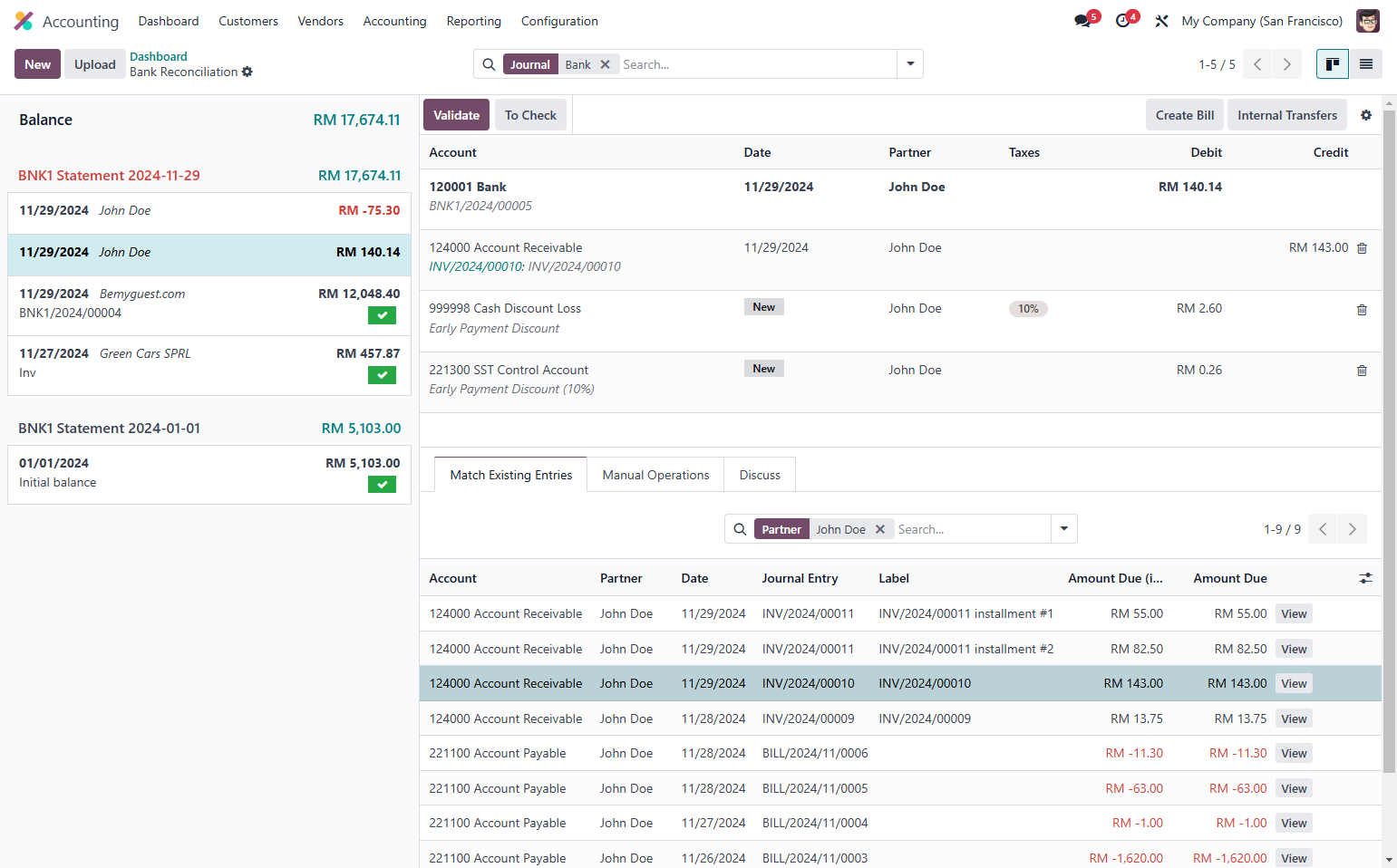 The cash discount was automatically calculated based on the invoice shown in Cash Discount Tutorial.